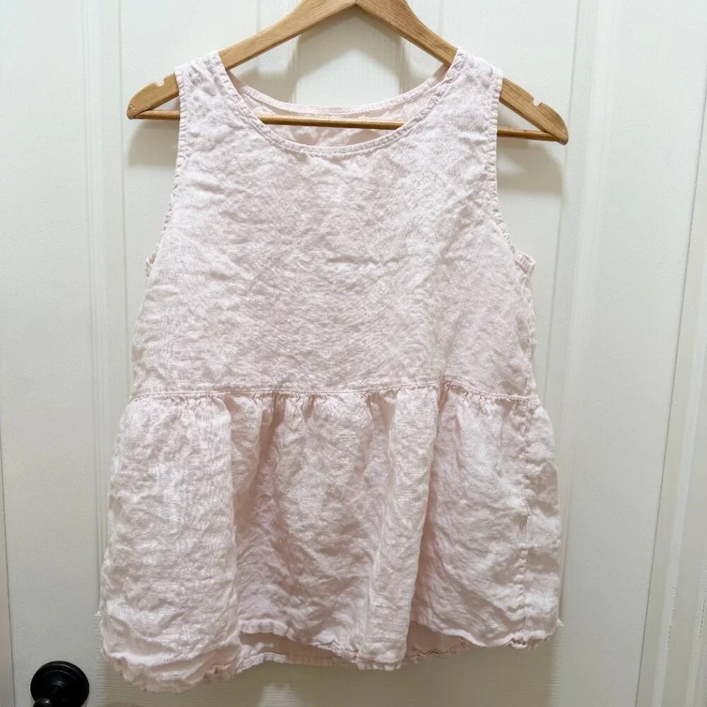 Francesca Bettini Italian Linen Top Size S Soft Pink Sleeveless Peplum Hem Boho - Picture 6 of 8